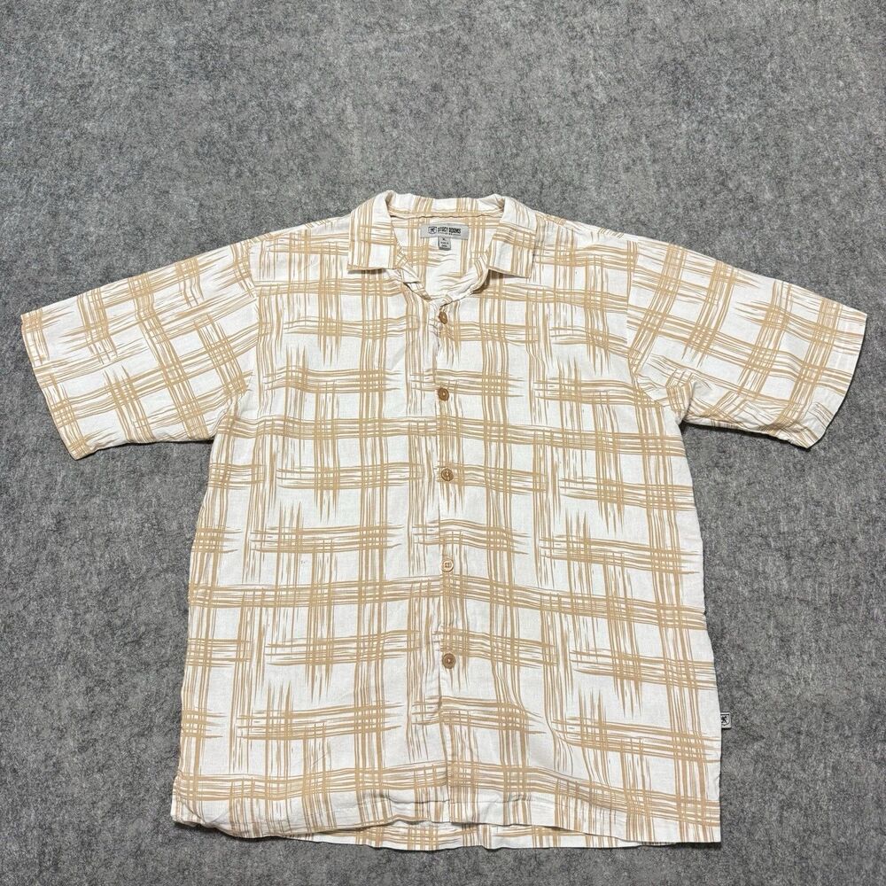 Stacy Adams XL Linen Cotton Shirt Mens Short Sleeve Beige Tan Plaid NWOT Resort